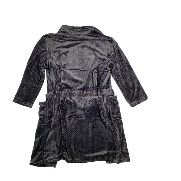 Perry Ellis Portfolio Men's Herringbone Textured Fleece Plush Robe Sleepwear BlK - Picture 2 of 3